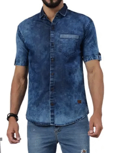 men regular fit washed button down collar formal shirt